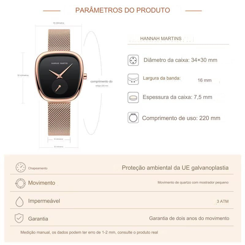 Relógio Feminino Hannah Martin Design Minimalista + Pulseira