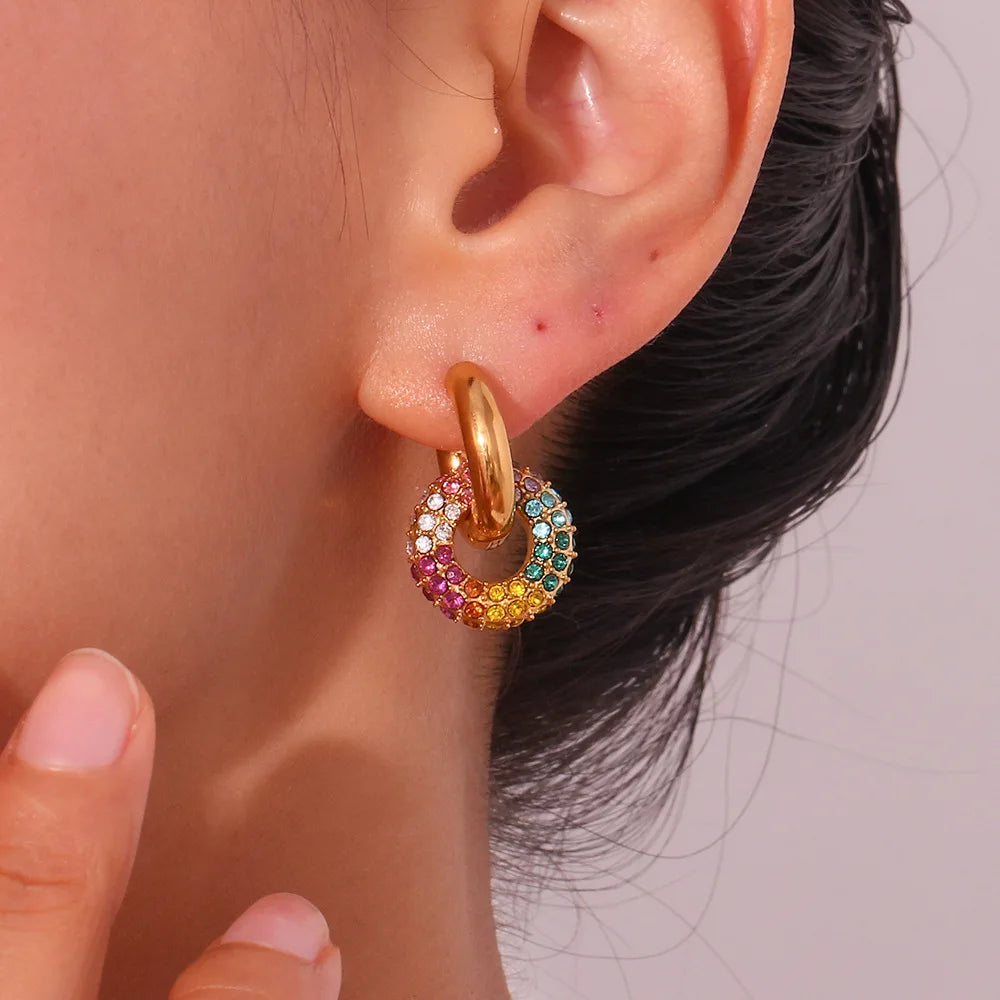 Brincos de Argola Luxo com Strass Ouro 18k